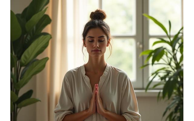 Person performing gentle yoga or meditation