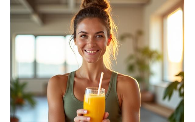 Woman enjoying a nutritious smoothie, feeling energetic