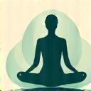 Stress management icon, showing a calm person meditating with abstract peaceful elements.