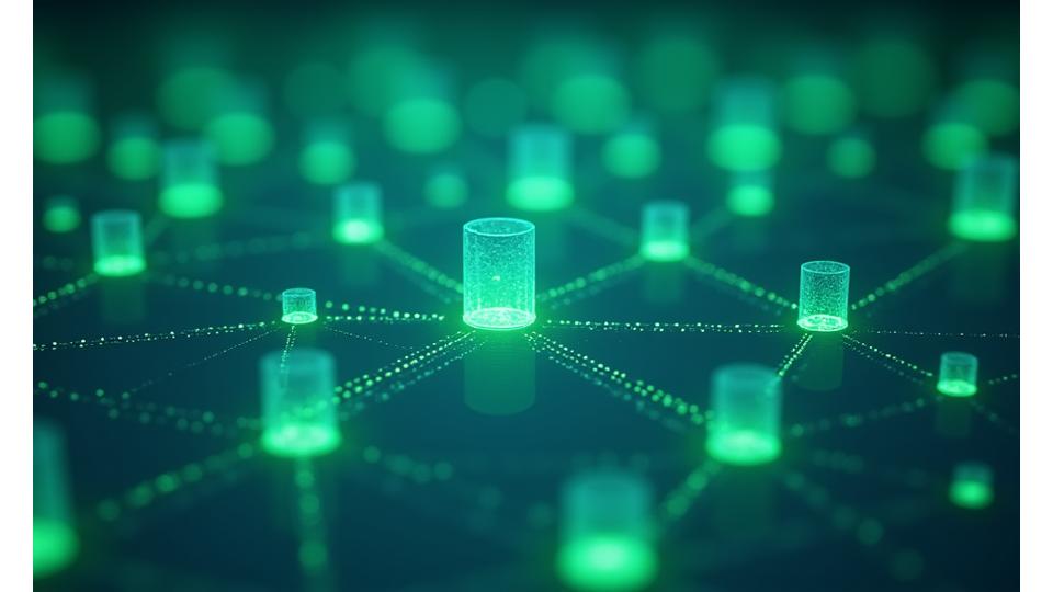Abstract illustration of connected nodes with clear boundaries, representing secure data sharing and third-party integration, emphasizing control and privacy.