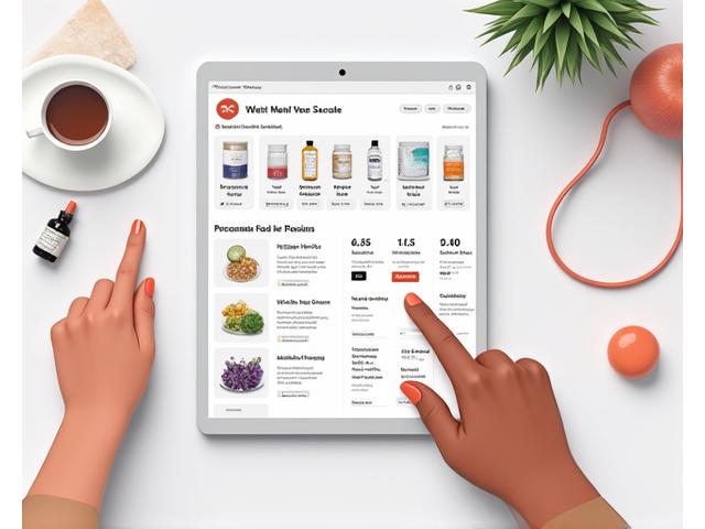 Illustration of a personalized digital shopping list with various wellness products, displayed on a tablet with user-friendly icons.