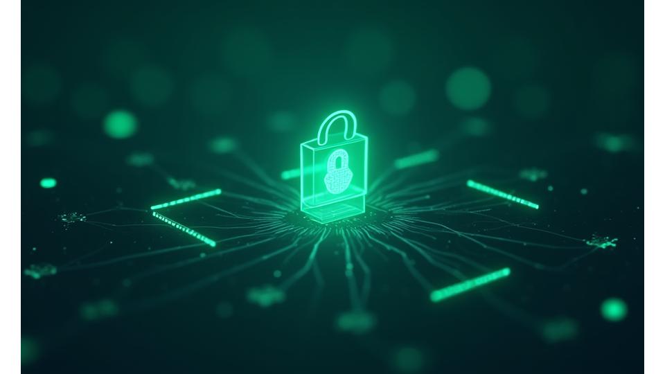 Image showing an abstract representation of user control and security, with glowing data streams intertwining with shield icons, set against a background of soft, digital wellness graphics.